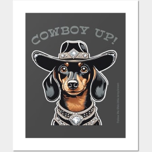 COWBOY UP! (Black and tan dachshund with black cowboy hat) Posters and Art